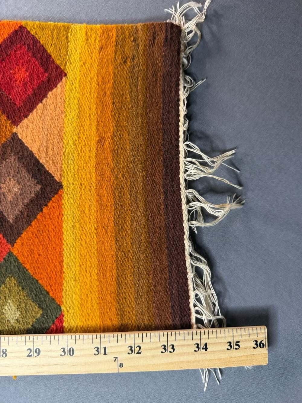 Vintage 68x11” Hand Woven Southwestern Wool Table Runner Geometric Aztec Design - Picture 2 of 4
